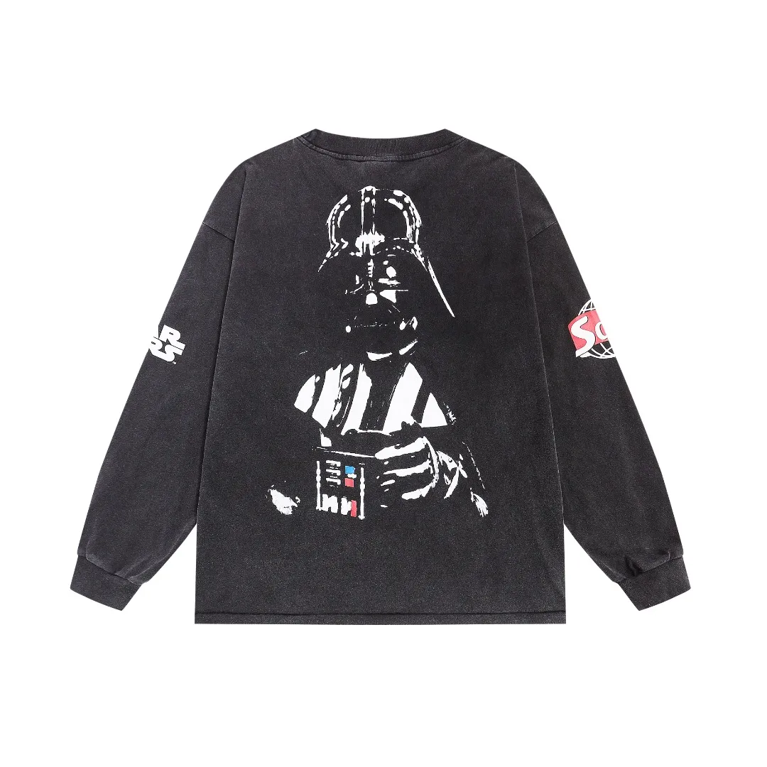 Saint Michael Star Wars VTG American high street washed and distressed loose long-sleeved bottoming T-shirt Fabric: 260g Style number: SM15 Size: S-M-L-XL Color: Black Price: P156